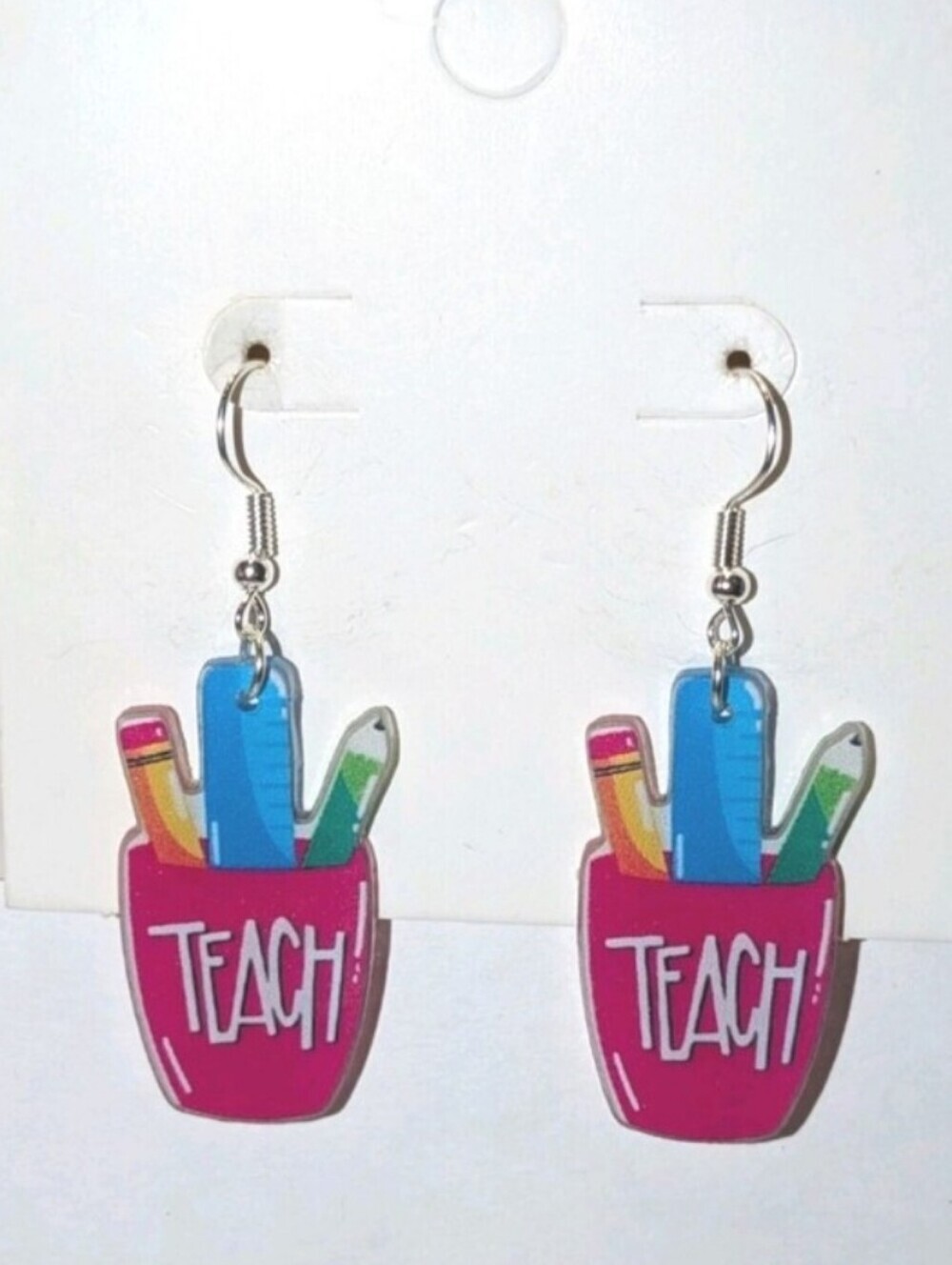 Pink 'Teach' Pencil Cup Drop Earrings -  Accessories